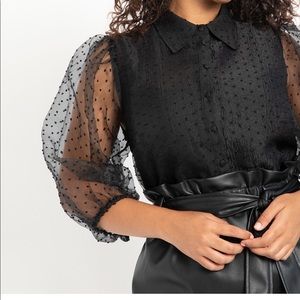 Swiss Dot Puff Sleeve Top